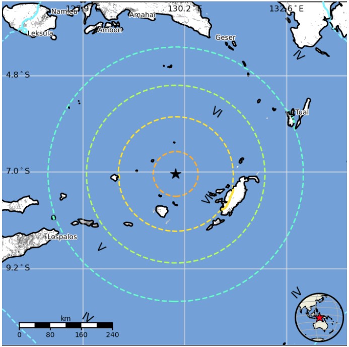 Terremoto M7-6 Isole Tanimbar Indonesia 9 gennaio 2023 USGS EPE