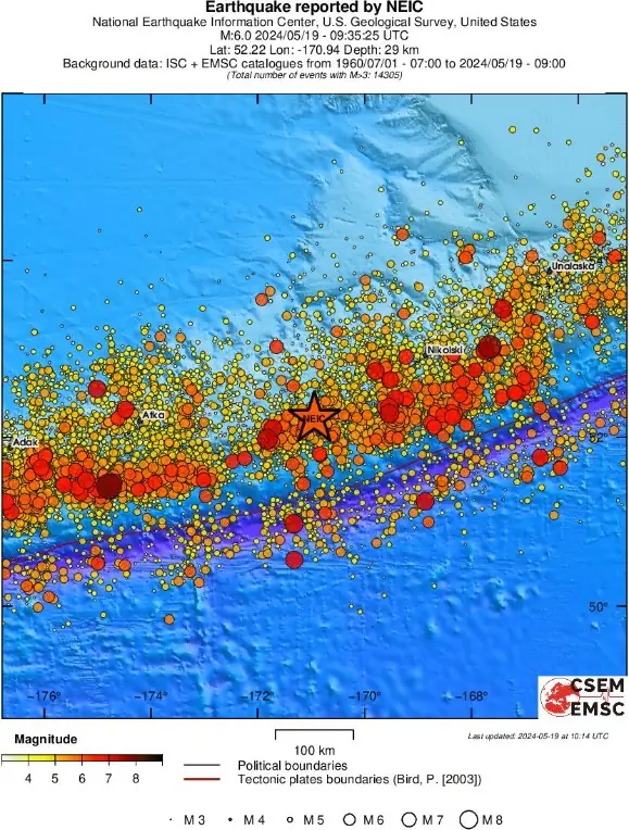 Isole Volpi Alaska M6.0 Terremoto 19 Maggio 2024 Sismicit&agrave; Regionale